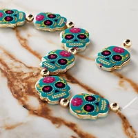 Blue Enamel Metal Sugar Skull Beads, 20mm by Bead Landing™
