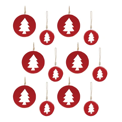 Red Wood Pine Tree Cut-Out Ornaments Set