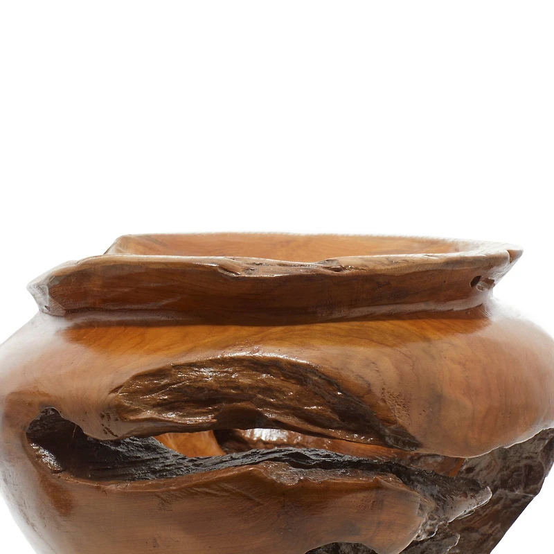 13" Natural Brown Wood Decorative Bowl