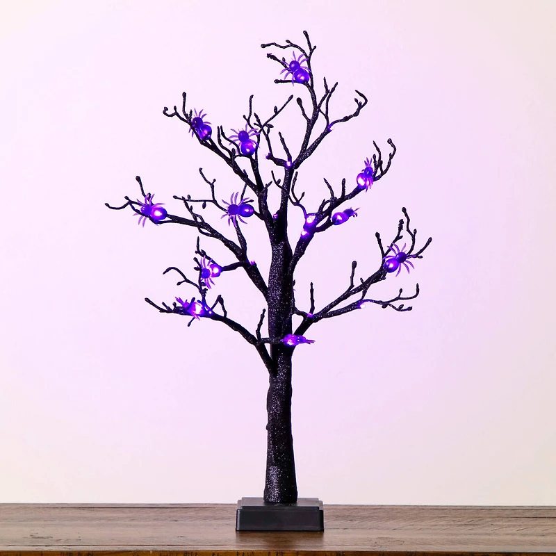 2ft. Pre-Lit Artificial Halloween Spider Twig Tree with 24 Purple LED Lights