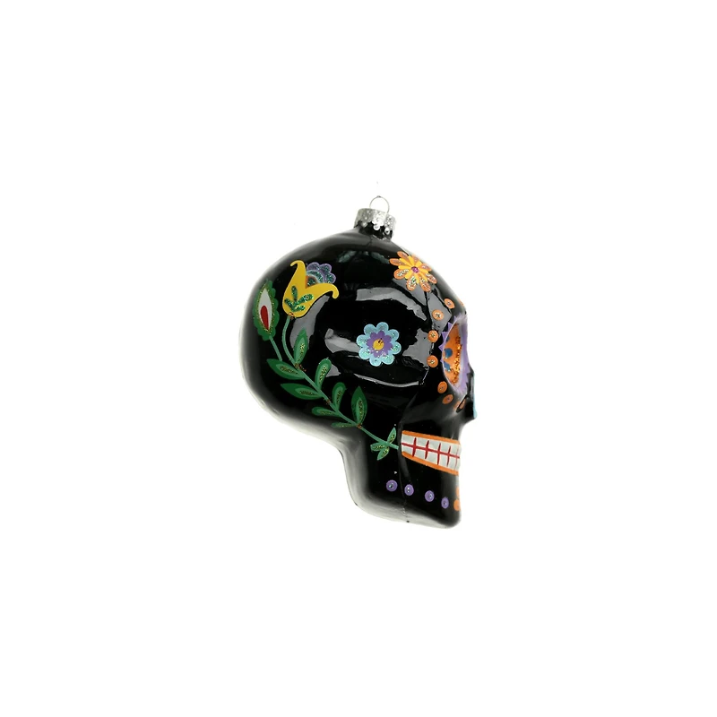 3.75" Black Sugar Skull Glass Ornament by Ashland®