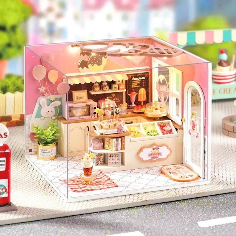 Wizardi Miniature Roombox Ice Cream Shop Dollhouse Kit