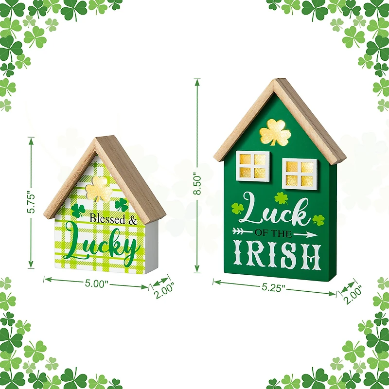 Glitzhome® Lighted St. Patrick's Wooden House Table Décor Set