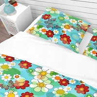 Designart 'Vivid Blue Floral Pattern' Bohemian & Eclectic Bedding Set