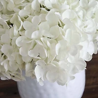 11" White Hydrangea Arrangement in White Metal Vase