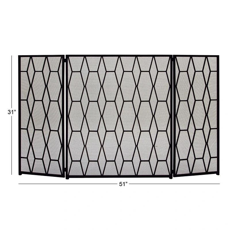 Black Metal Contemporary Fireplace Screen, 31" x 51" x 1"