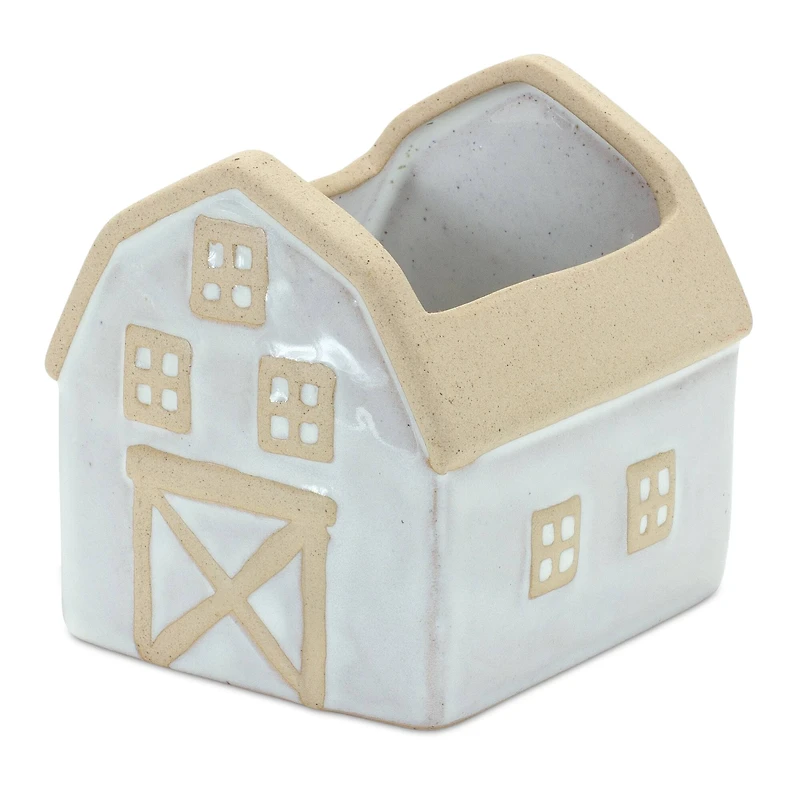 Neutral Porcelain House & Barn Planter Set
