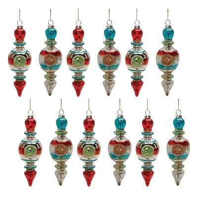6.75" Multicolor Mercury Glass Reflector Drop Ornaments Set