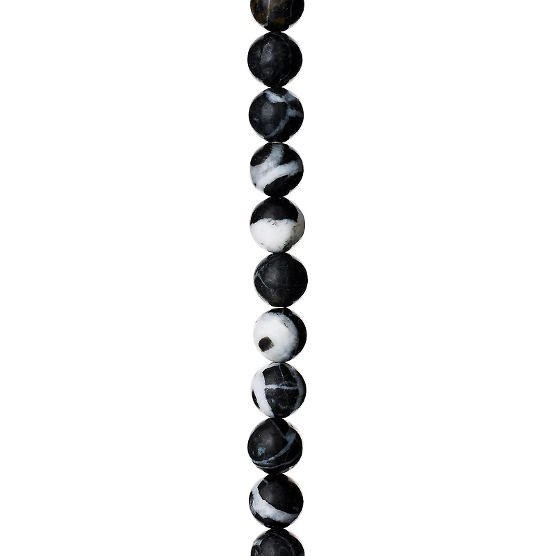 12 Pack:  Black & White Zebra Stone Round Beads, 8mm by Bead Landing™
