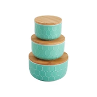 Hello Honey® Mint Green Ceramic Bowls with Bamboo Lids Set