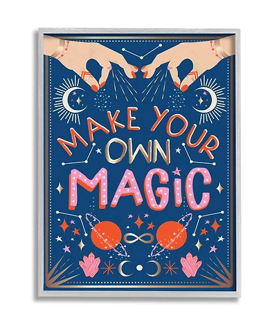 Stupell Industries Make Your Magic Phrase Fashion Hands and Constellations in Gray Frame Wall Art