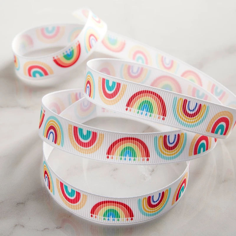 5/8'' x 7 yd. Grosgrain Rainbow Ribbon by Celebrate It®