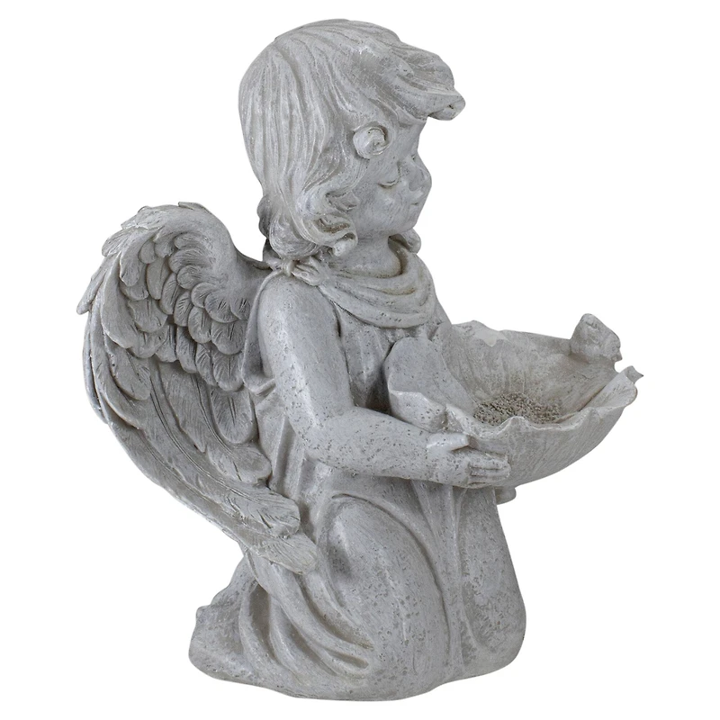 9.5" Heavenly Gardens Gray Distressed Kneeling Cherub Angel Bird Feeder Outdoor Garden Statue