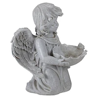 9.5" Heavenly Gardens Gray Distressed Kneeling Cherub Angel Bird Feeder Outdoor Garden Statue