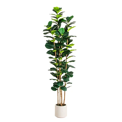 8ft. Artificial Fiddle Leaf Tree in Decorative White Planter