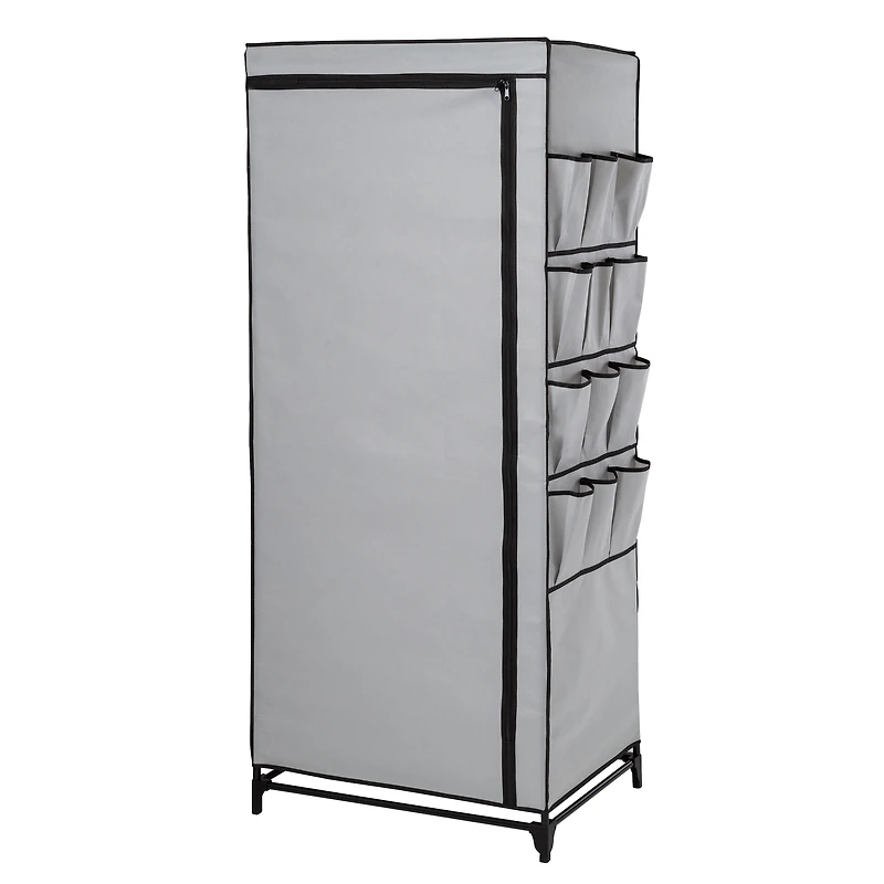 Honey Can Do 27" Gray Portable Wardrobe Closet with Cover & Side Pockets