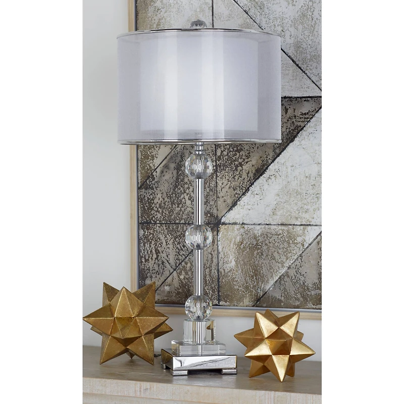 Silver Metal Glam Table Lamp, 30" x 14" x 14"