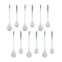Green Iridescent Ribbed Glass Icicle Drop Ornaments Set