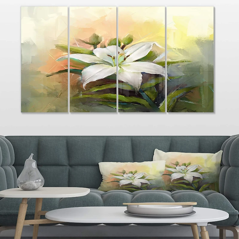 Designart - White Lily Flower Oil Painting