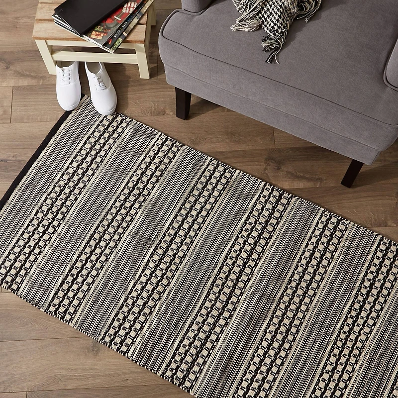 DII® Black Dobby Stripe Hand-Loomed Rug, 2.5ft. x 6ft.