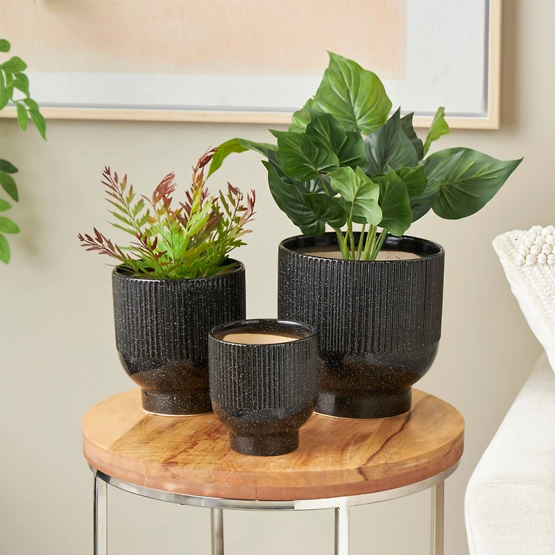 Black Ceramic Speckled Planter Set