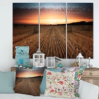 Designart - Landscape With A Field Full of Hay Bales At Sunset