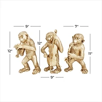 Set of 3 Gold Polystone Contemporary Sculptures, 12" x 9" x 5"