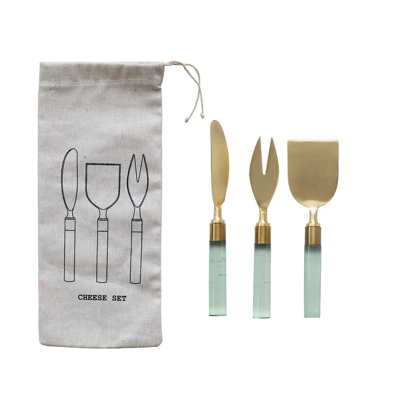 Hello Honey® 7" Stainless Steel Cheese Utensils & Printed Drawstring Bag