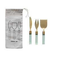 Hello Honey® 7" Stainless Steel Cheese Utensils & Printed Drawstring Bag