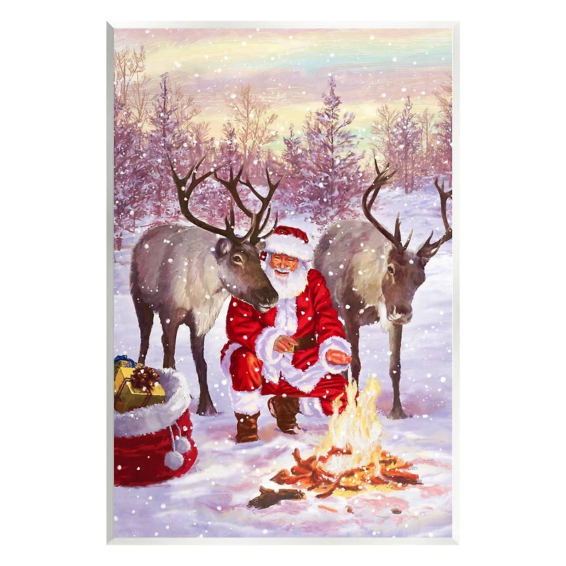 Stupell Industries Santa & Reindeer Bonfire Scene Wall Plaque Art