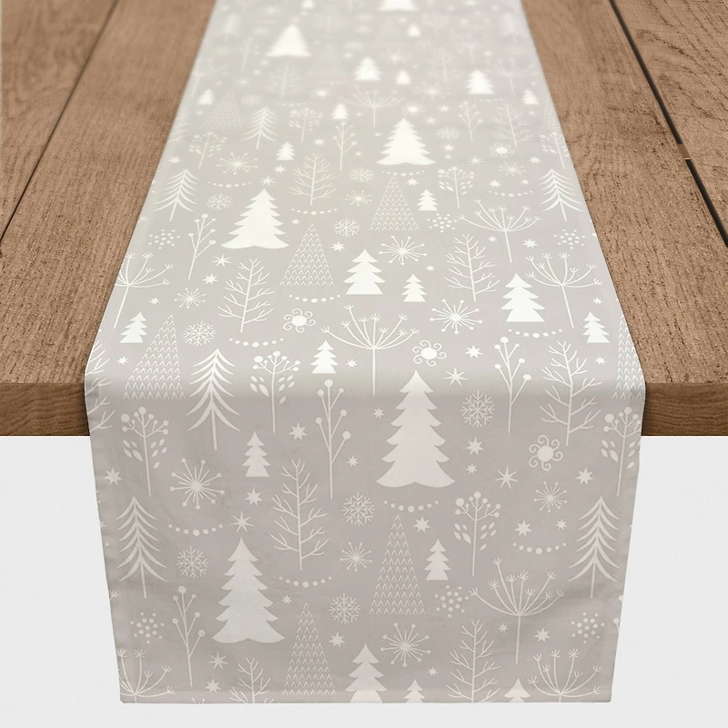 Winter Tree Soft Gray 16x90 Poly Twill Table Runner