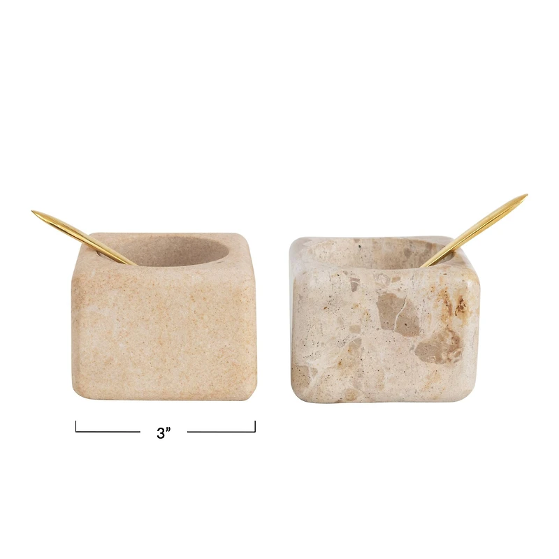 Hello Honey® Marble & Sandstone Pinch Pot with Brass Spoon Set