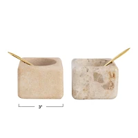 Hello Honey® Marble & Sandstone Pinch Pot with Brass Spoon Set