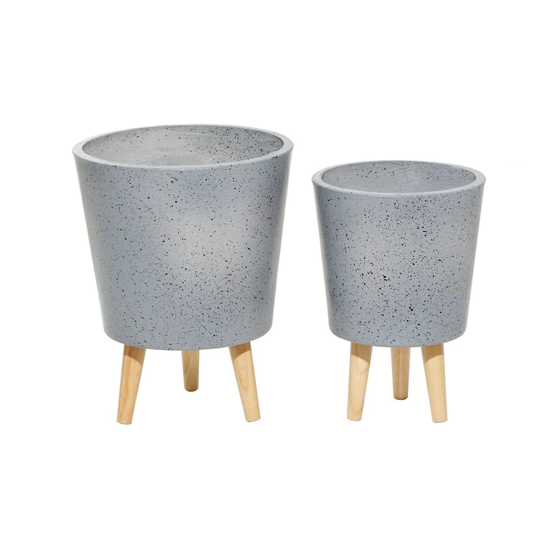 Set of 2 Grey MgO Contemporary Planter 14", 16"