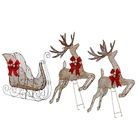 Champagne Reindeer and Sleigh with Clear Lights Decoration