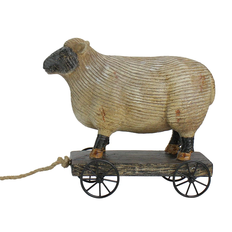 10" Sheep on Cart Outdoor Garden Statue
