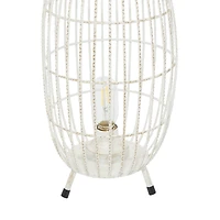 White Iron Modern Candle Holder Lantern, 16" x 9" x 9"