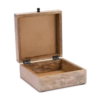 6" x 6.5" Mango Wood Box with Art Deco Lid