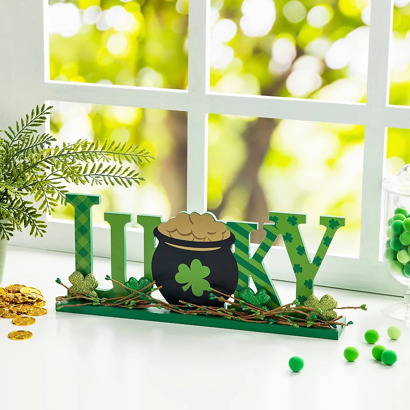 Glitzhome® 15.75" St. Patrick'Lucky Wooden Table Decor