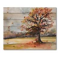 Designart - Lone Oak In The Fields With Autum Leaves