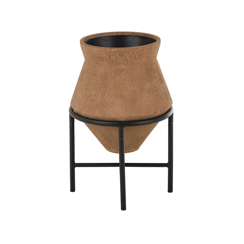 20" Brown Wide Metal Vase with Black Stand