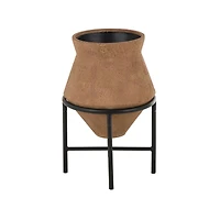 20" Brown Wide Metal Vase with Black Stand