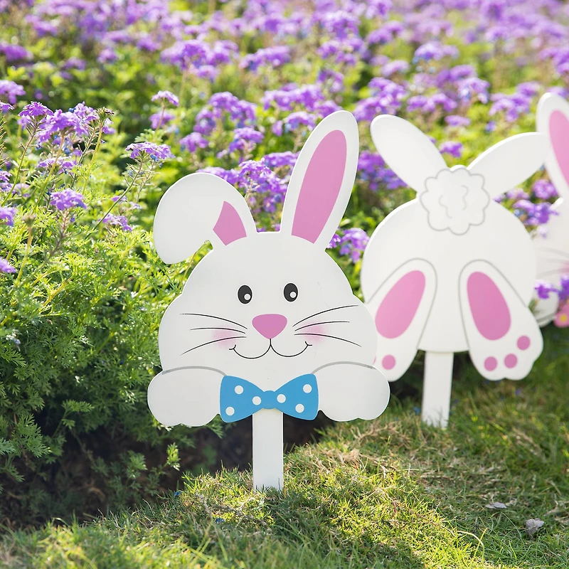 Glitzhome® 15" Set of 3 Easter Wooden Bunny Pick or Yard Stake