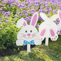 Glitzhome® 15" Set of 3 Easter Wooden Bunny Pick or Yard Stake
