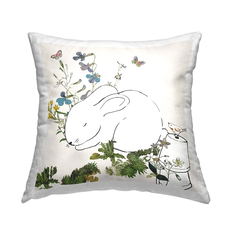 Stupell Industries Sleeping Bunny Rabbit Floral Butterfly Garden Throw Pillow, 18" x 18"
