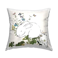 Stupell Industries Sleeping Bunny Rabbit Floral Butterfly Garden Throw Pillow, 18" x 18"