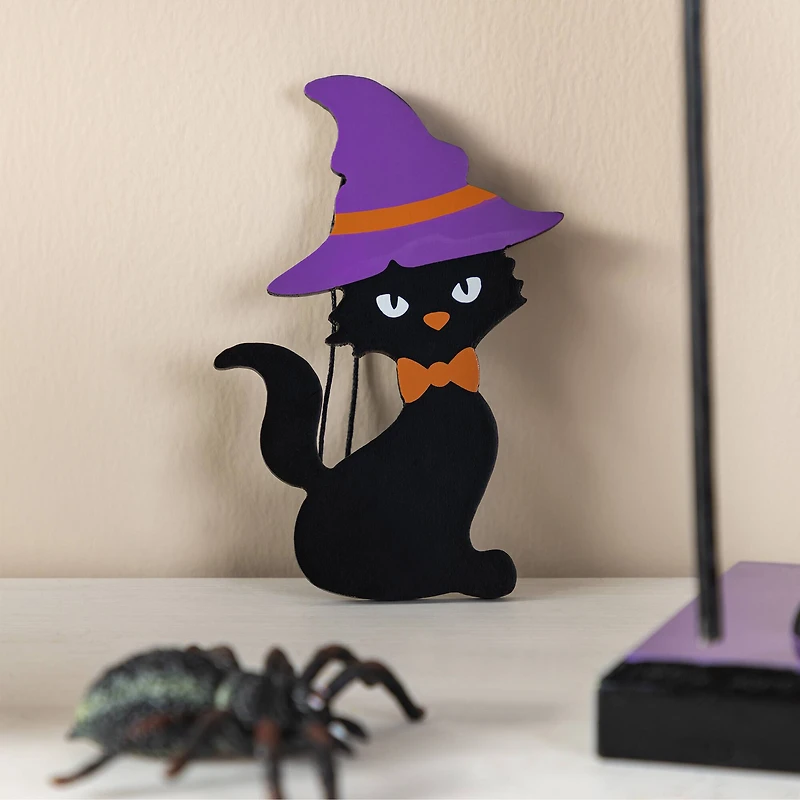 Glitzhome® 18.5"H Halloween Wooden Witch Nutcracker with Witch Cat Ornament