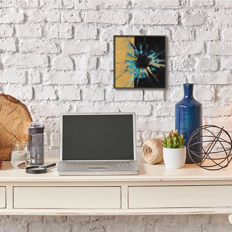 Stupell Industries Blue, Black, & Gold Abstract Circle Black Framed Wall Art