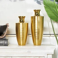 Gold Aluminum Brushed Textured Vase Set