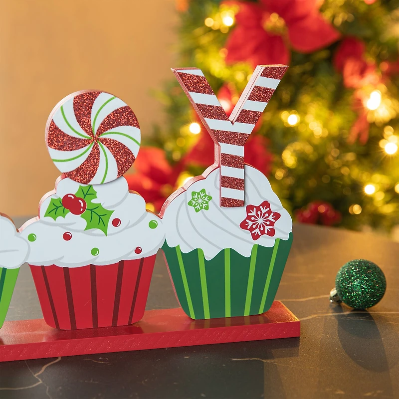 Glitzhome® 12" Christmas Cupcake JOY Table Décor